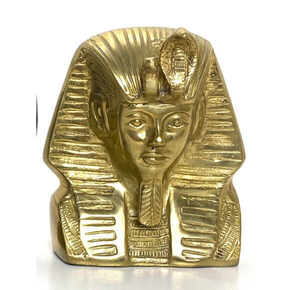 Vintage Brass King Tut Bust Pharaoh Figure 5 In W x 3.75 In D x 6 In H - Picture 6 of 7